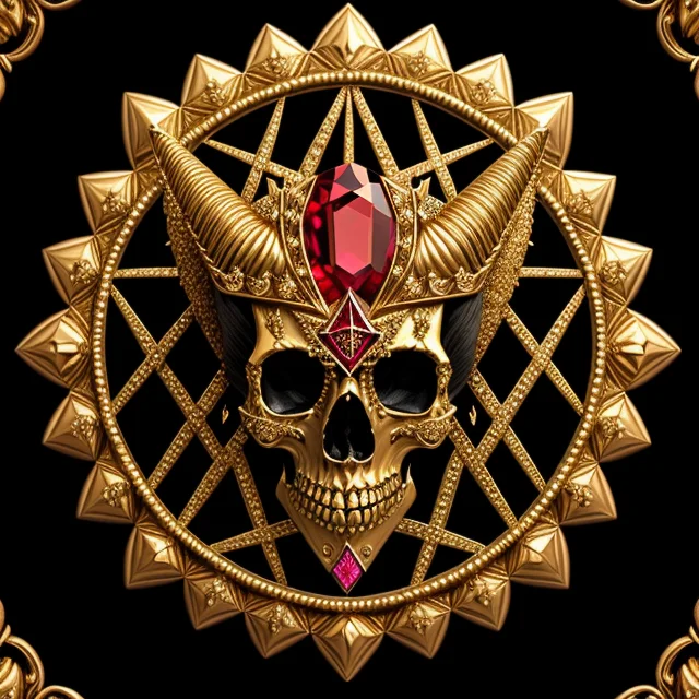 Jeverly Of Satan, Golden Frame, Rubies, Diamonds, Ivory Skul...