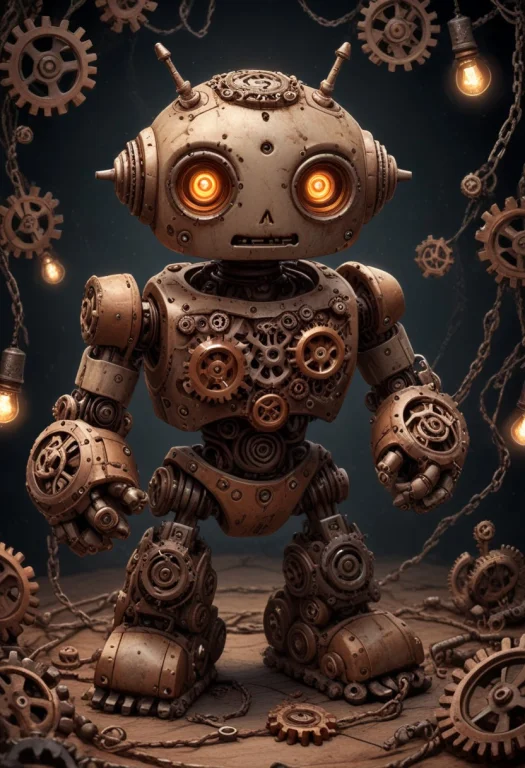 A Cute Toy Robot, Gears, Lights,