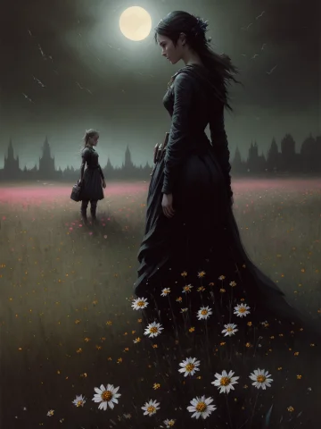 Dark Night1.3, Girl On Flowers Field, High Detail, Art By Gr... — Stable Diffusion AI Prompt: (dark night:1.3), girl on flowers field, high detail, art by greg rutkowski, pop...