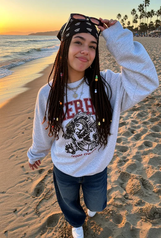 A Young Woman With Dark Skin And Long Braided Hair Adorned W...