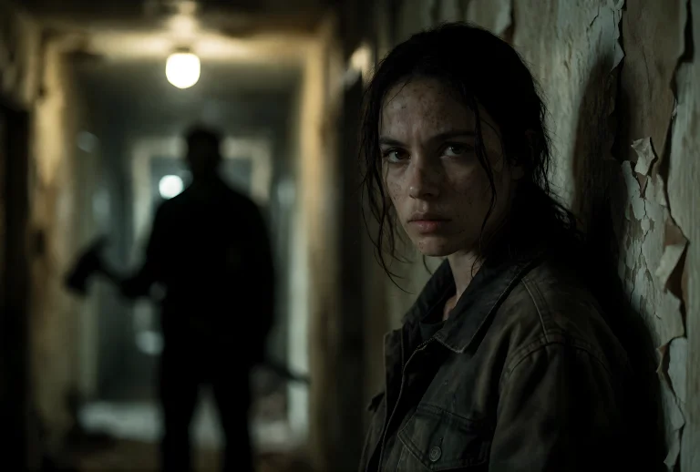 A Chilling Cinematic Horror Movie Still Capturing A Tense Mo...