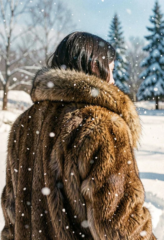 A Fur-trimmed Coat In Falling Winter Snow, Photorealistic, H...