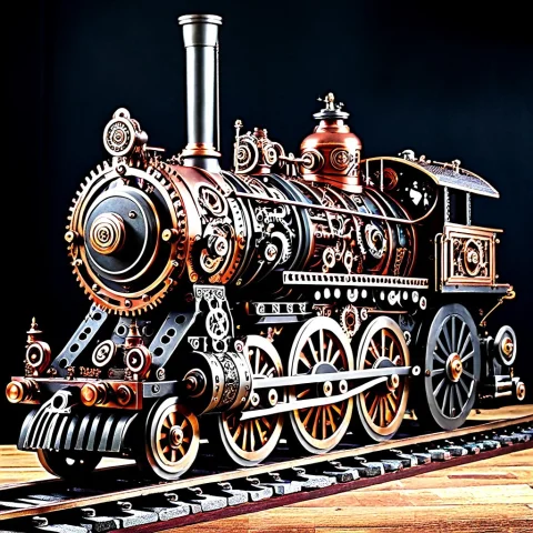Masterpiece, Best Quality, A Vintage Steam Locomotive Built... — SDXL AI Prompt: masterpiece, best quality, a vintage steam locomotive built entirely out of dens...