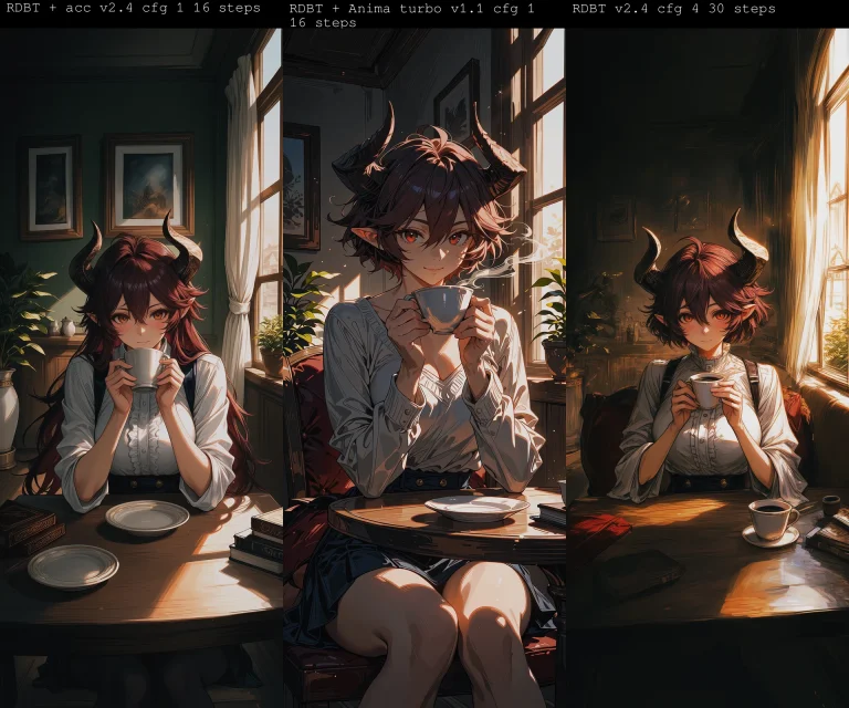 A Girl Sitting At Table, Holding Coffee Cup, Looking At View...