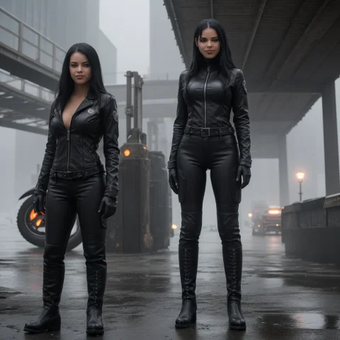 Full-body Frontal Group Portrait Of Adult Female Members Of... — Stable Diffusion AI Prompt: full-body frontal group portrait of adult female members of the black biker gang...