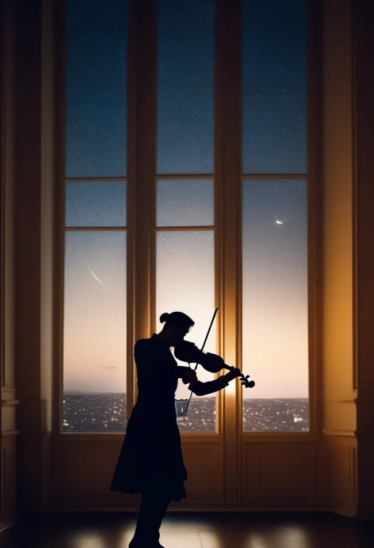 A Violinist Rehearsing By A Tall Window, Cinematic Photograp...