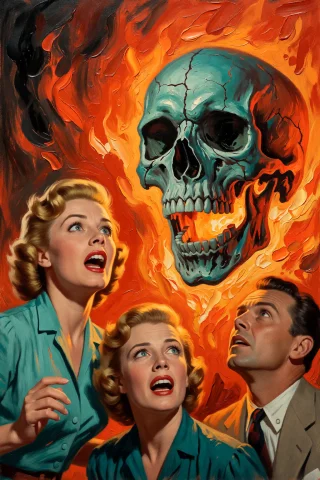 Highleveldescriptiona Terrifying 1950s Pulp Horror Magazine... — Stable Diffusion AI Prompt: {"high_level_description":"A terrifying 1950s pulp horror magazine cover featuri...