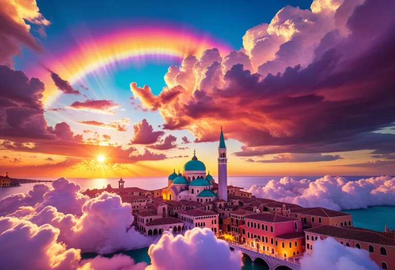 A Vibrant Fantasy City Of Clouds Built Atop Massive, Iridesc...