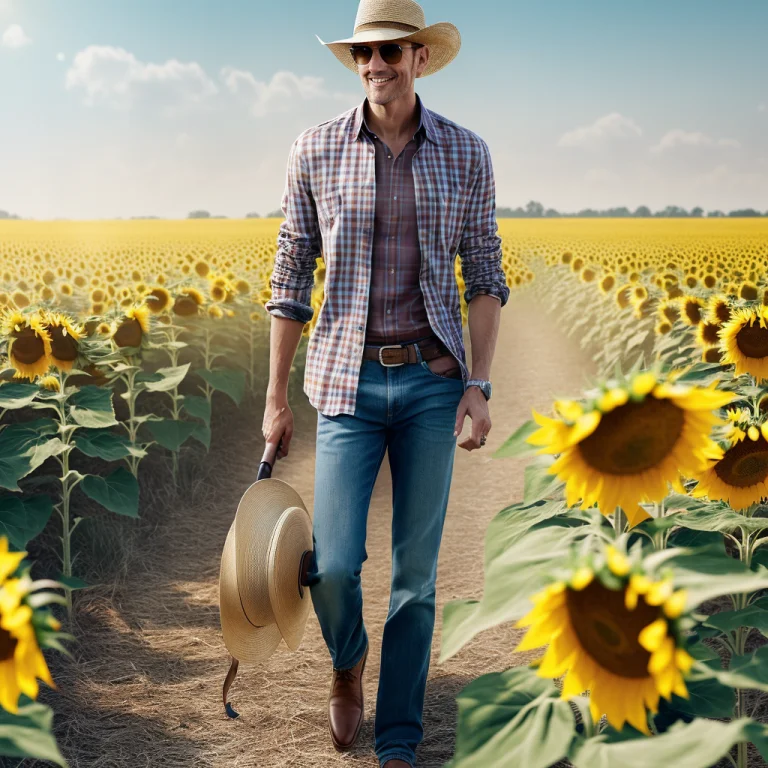A Skinny Man Wearing A Checkered Shirt And A Wide Brimmed Ha...