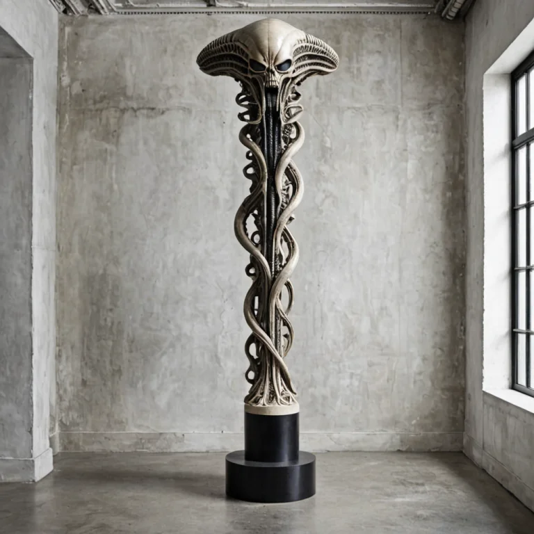 A Tall, Ornate, Bio-mechanical Column Sculpture With Intrica...