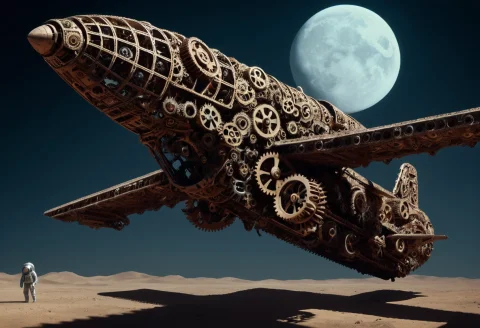 Made Of Gears, Moon Cast A Shadow Menace Comes Near Formed A... — SDXL AI Prompt: made of gears, Moon cast a shadow menace comes near Formed as an aeroplane, meme...