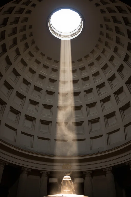 A Domed Oculus With A Single Light Beam, Radial Coffered Sym...