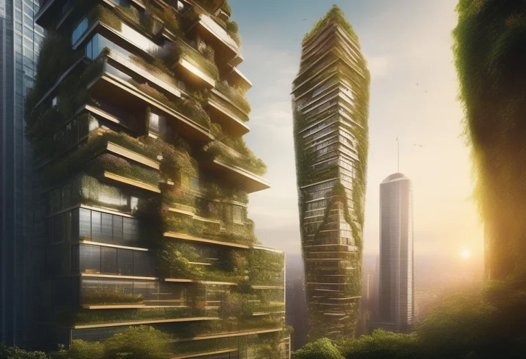 A Futuristic Skyscraper Draped In Vertical Gardens, Fantasy...