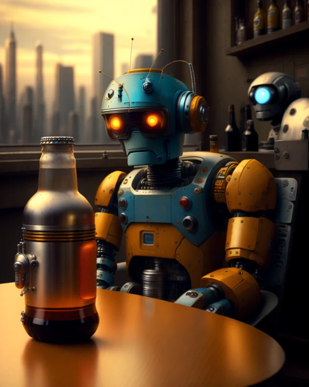 A Person Sitting At A Table With A Bottle Of Beer, Bender, V...