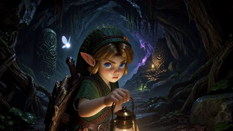 Close-up Cinematic Shot Of A Young Elf-like Adventurer, L012... — Stable Diffusion AI Prompt: Close-up cinematic shot of a young elf-like adventurer, L012, cautiously explori...