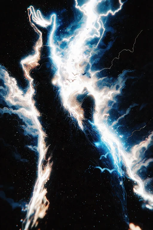 A Dramatic Neon-based Drawing Of A Colossal Cosmic Entity Fo...