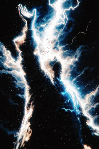 A Dramatic Neon-based Drawing Of A Colossal Cosmic Entity Fo... — Stable Diffusion AI Prompt: A dramatic neon-based drawing of a colossal cosmic entity formed from roiling da...