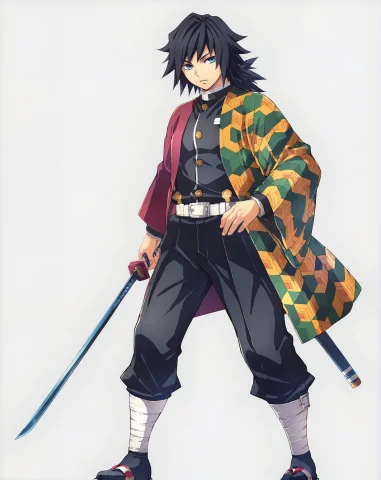 Loratomioka Giyuu0.7 Tomioka Giyuu, Male, Solo, Holding A Ka... — Stable Diffusion AI Prompt: Tomioka Giyuu, male, solo, holding a katana. trails_sky_artwork, full body, ma...