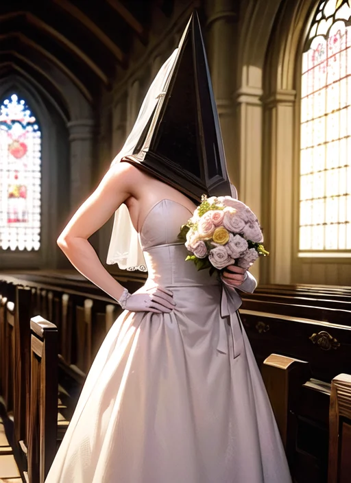 Best Quality, Pyramid Head, 1girl, Wedding Dress, Church Int...