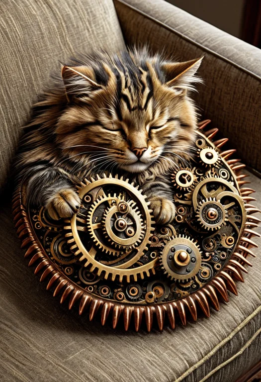 Photorealistic, Sleeping Housecat Curled On A Sofa, Body For...