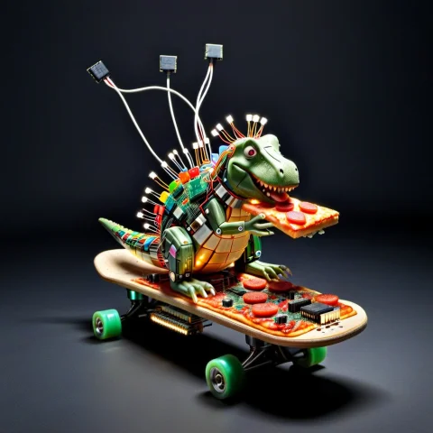 A Microchip Clusters Barney The Dinosaur Made Of Transistors... — SDXL AI Prompt: a microchip clusters barney the dinosaur made of Transistors, completely covered...