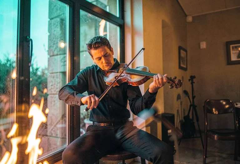 A Violinist Rehearsing By A Tall Window, Firelight, Motion B...