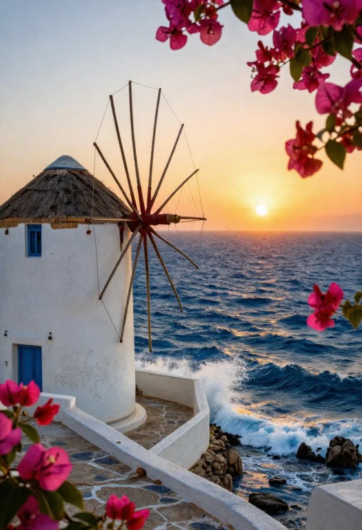 Colors Dramatic Whitewashed Windmills Of Mykonos At Golden H...
