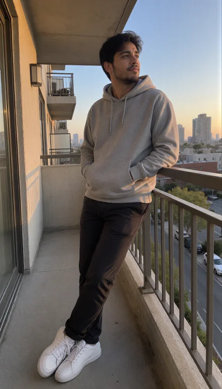 Casualphonex7, Young Man In A Gray Hoodie And Dark Chinos Le...