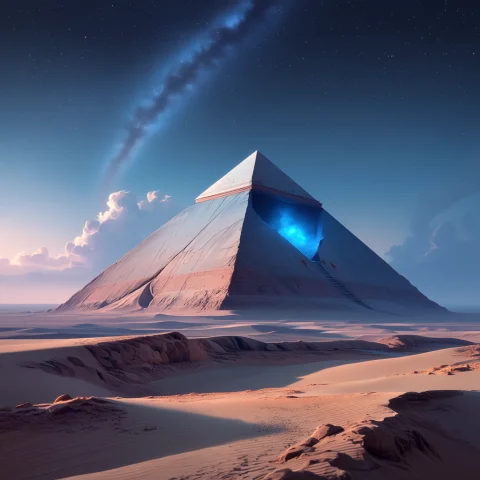 Arsnijistyle7, A Colossal, Ancient Pyramid Dominates An Endl... — Stable Diffusion AI Prompt: ArsNijiStyle7, A colossal, ancient pyramid dominates an endless desert expanse u...