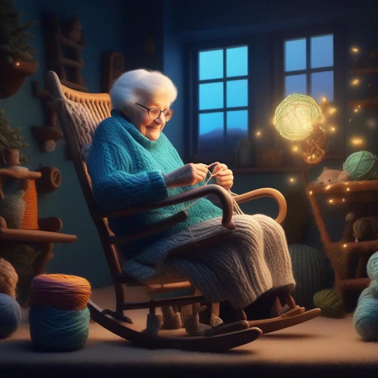 , A Grandmother Knitting In A Rocking Chair, Reimagined In T...