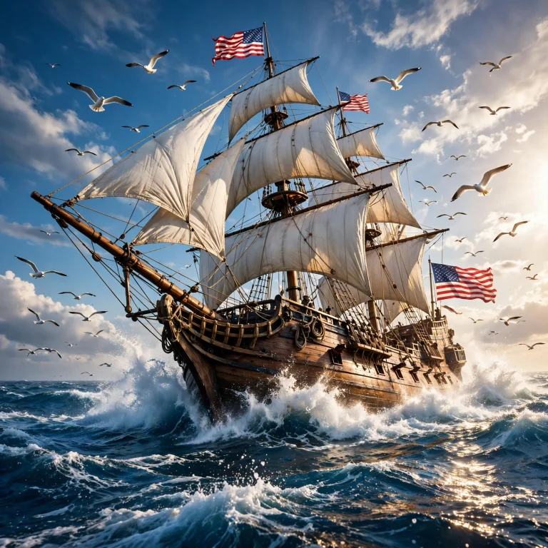 A Majestic Wooden Sailing Galleon Cutting Through Turbulent...