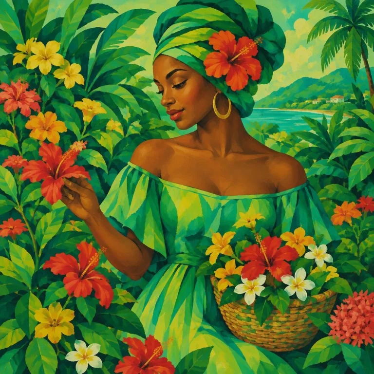 Caribbean Green Color Art Style No Words Lady Of The Flower...