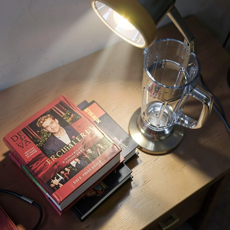 A Stack Of Hardback Books Beside A Reading Lamp, Blender Ren...