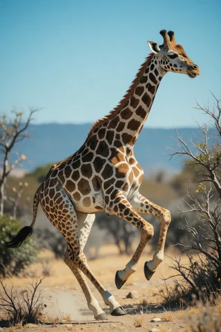 Nature, A Reticulated Giraffe Breaking Into A Rocking Gallop... — Stable Diffusion AI Prompt: nature, A reticulated giraffe breaking into a rocking gallop across northern Ken...