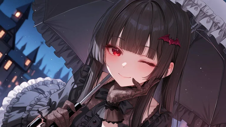 Long Black Hair, Hime Cut, Red Eyes, Gothic Lol-ita Dress, F...