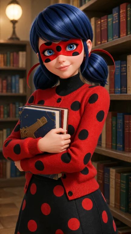 Klad, Standing Between Bookshelves Wearing Red Cardigan And...