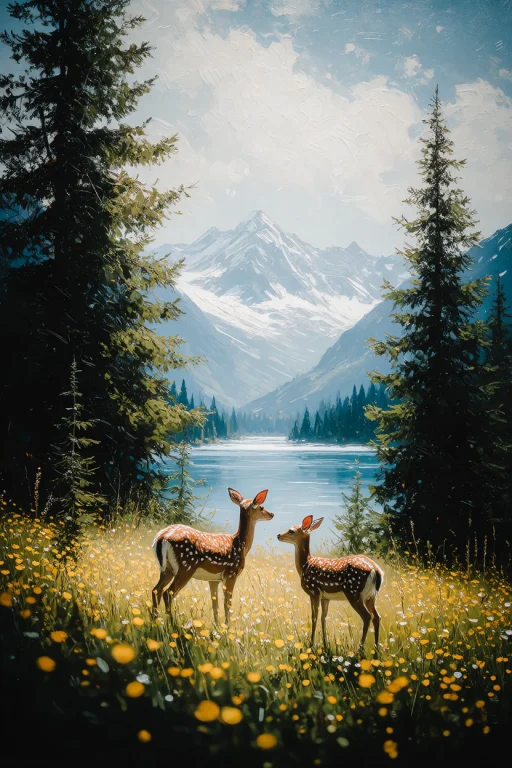 Zidiusart, A Classic Oil Painting Landscape Featuring Two Yo...