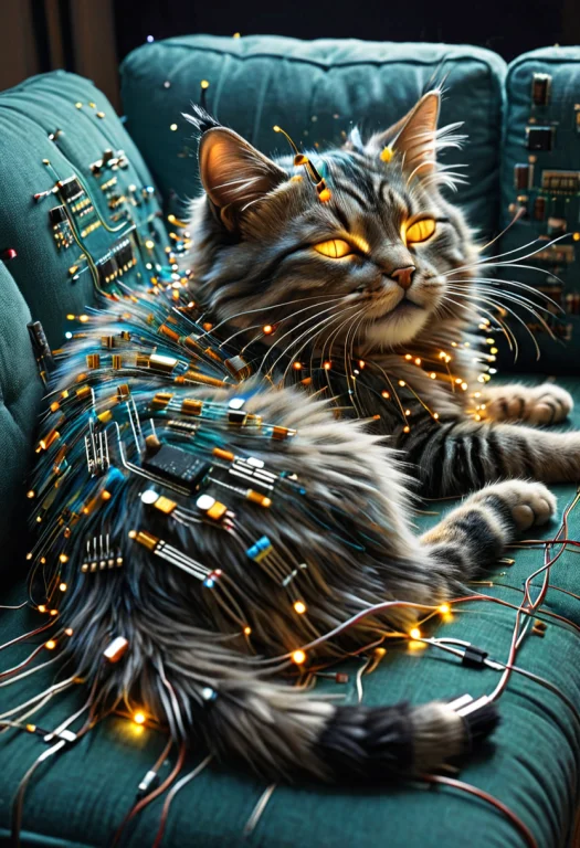 Transistors, Photorealistic, A Sleeping Housecat Curled On A...