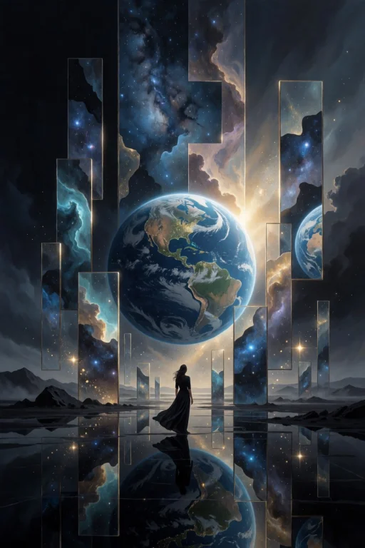 Cinematic Surreal Fantasy Scene. A Solitary Elegant Woman In...