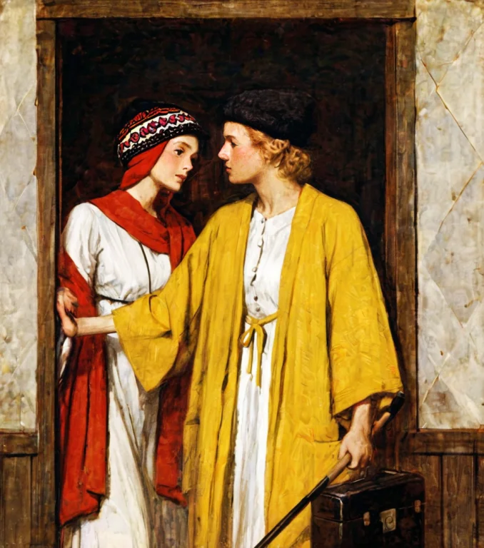 Colored Lithograph Depicts A Man In A Long, Yellow Robe With...