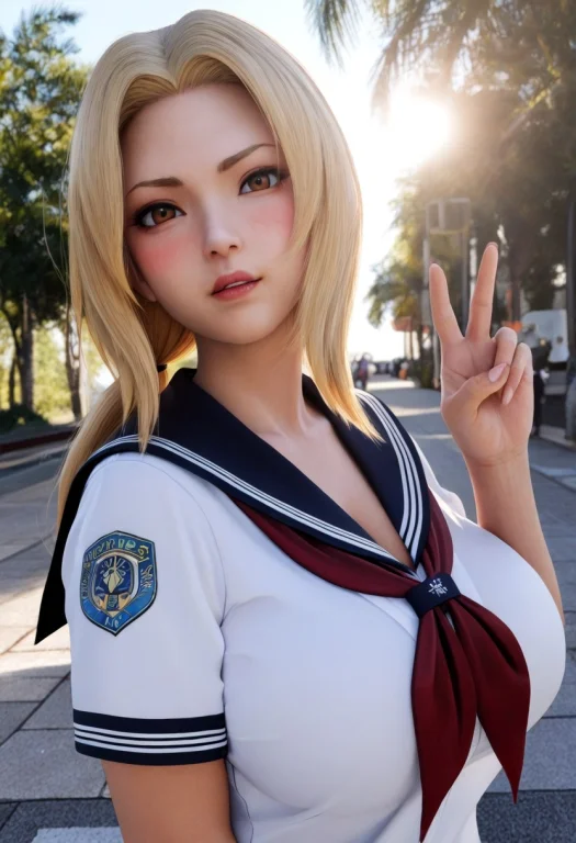 V3x-n41r, 1girl, Upper Body, Tsunade Tendo, Sailor Uniform,...