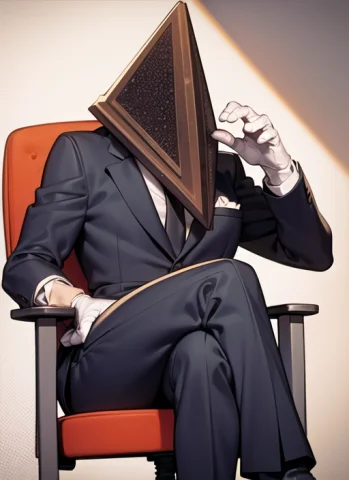 Best Quality, Pyramid Head, Business Suit, Office Chair, Sit... — Stable Diffusion AI Prompt: best quality, pyramid head, business suit, office chair, sitting, business suit,...