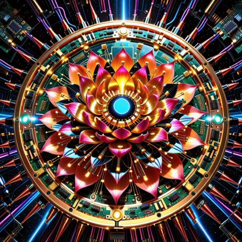 Transistorsxl Style, A Colossal Lotus Flower In Full Bloom,... — SDXL AI Prompt: TransistorsXL Style, a colossal lotus flower in full bloom, perfectly symmetrica...