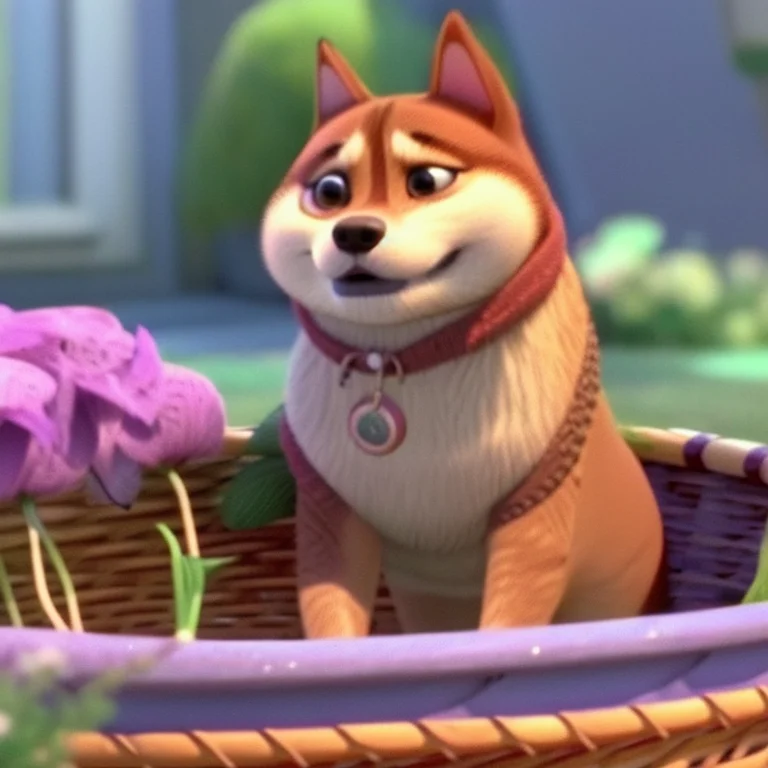 Shiba Inu In A Basket Of Flowers Zootopiav4
