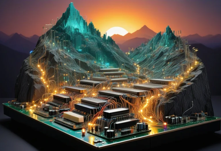 Transistors, Wide Intricate Mountain Landscape Made Of Layer...
