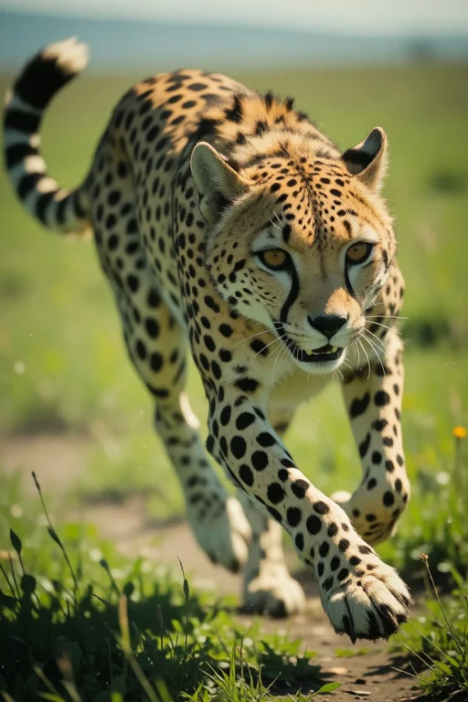 Nature, A Cheetah In Full Sprint Across Open Kenyan Grasslan...