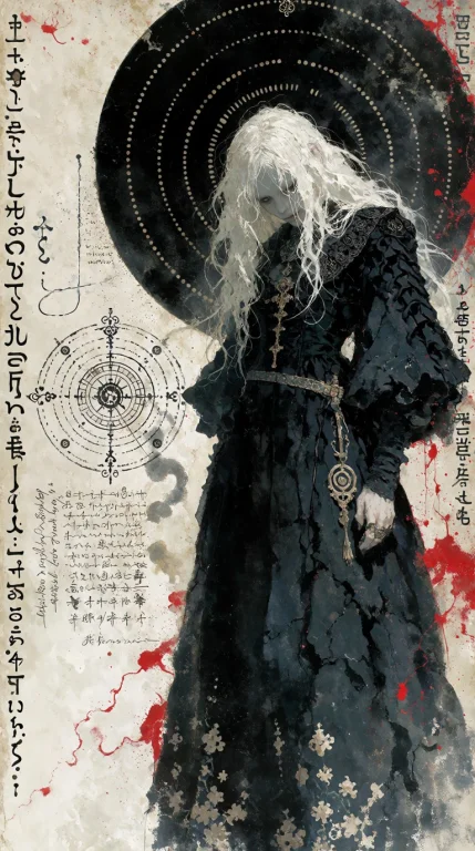 A Mysterious Pale Woman With Long Disheveled White Hair Stan...