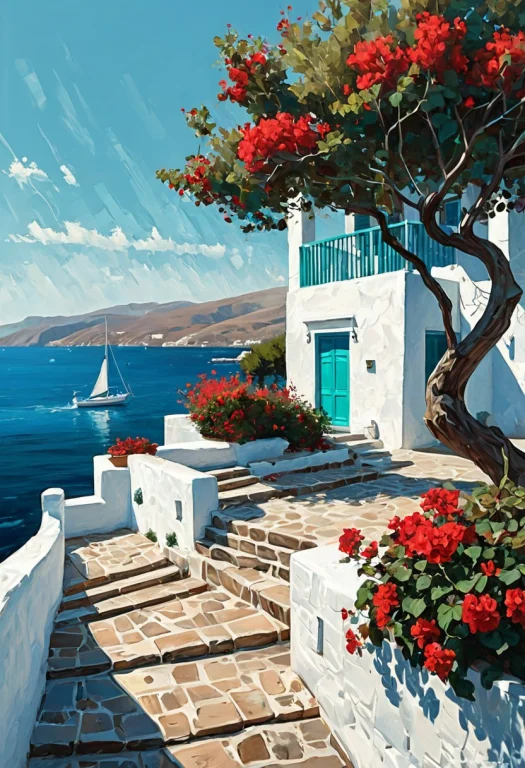 A Painterly Digital Illustration Depicting A Serene Mediterr...