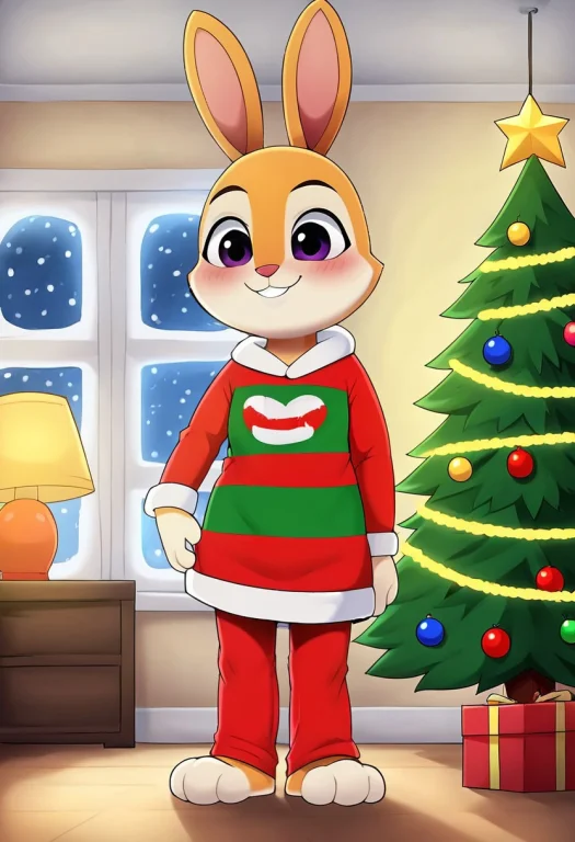 Jenipkwsr, Rabbit, 1girl, Solo, Adult, Christmas Sweater, Pa...