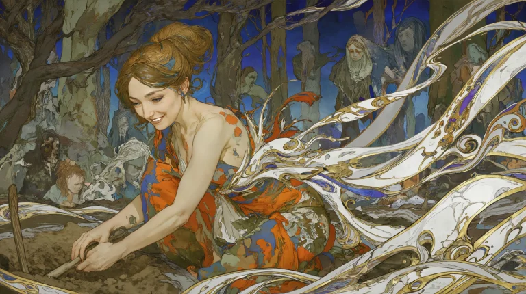 Vivid. Intense. Smiling Icelander Female Shaman, Digging Gra...